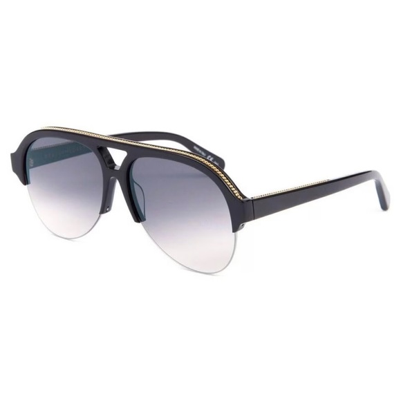 Stella McCartney Pilot Aviator Sunglasses, Black with Gold Trim NWT